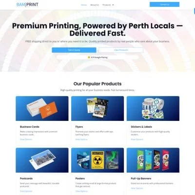 Printing services website design Gold Coast - B2B portfolio website