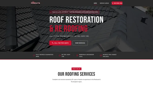 Roof restoration website design Mandurah for Kenny's Roofing
